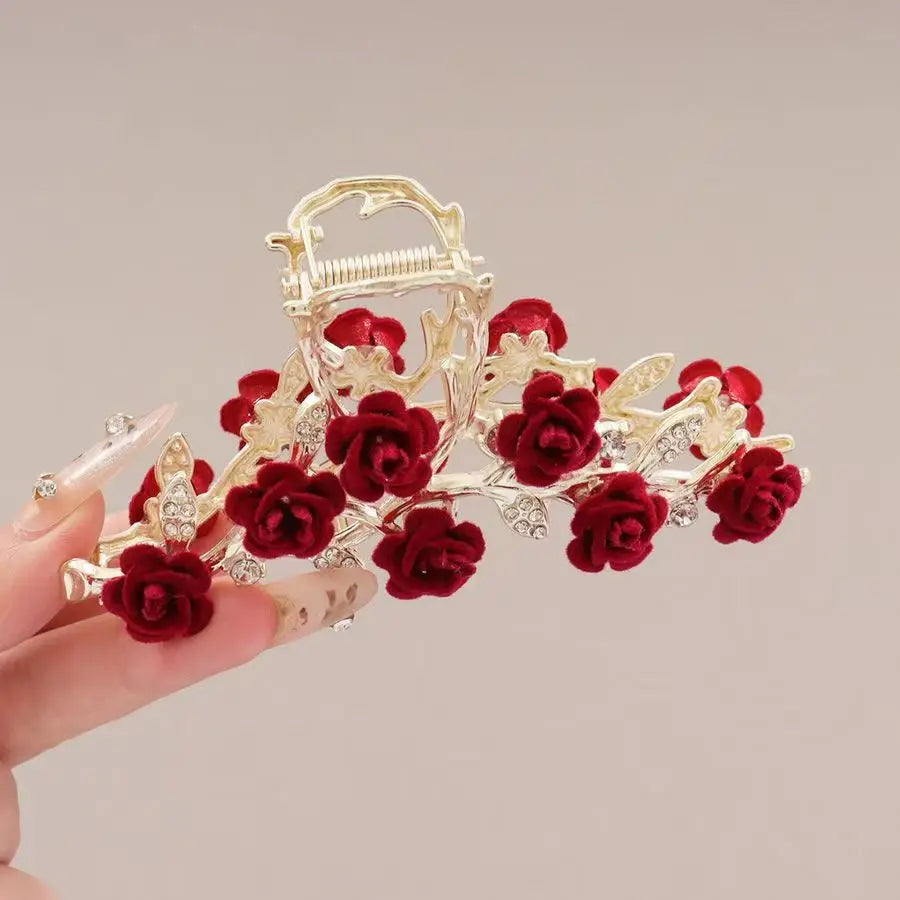 Elegant Rose Metal Hair Claw Clip for Updos