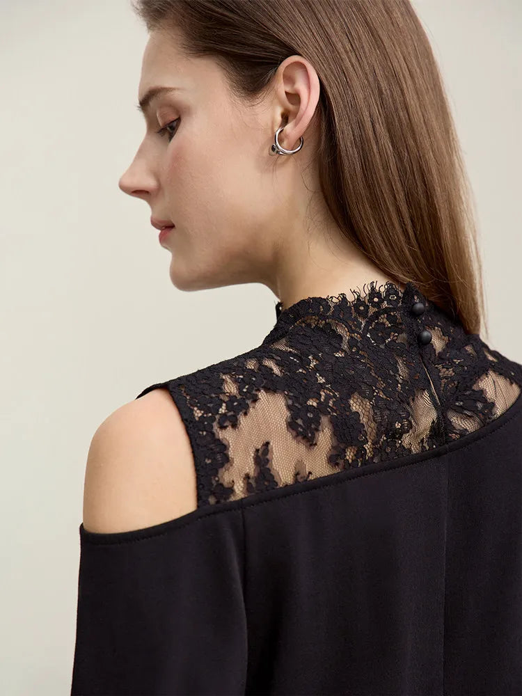 Amii Long Sleeve T-shirt 2026 Spring New Elegant Commuter Cotton Lace T-shirt Loose Off-the-shoulder Casual Women's Top 12641026 Loran