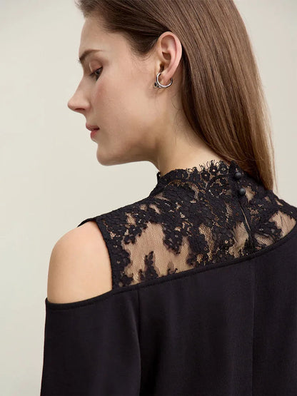 Amii Long Sleeve T-shirt 2026 Spring New Elegant Commuter Cotton Lace T-shirt Loose Off-the-shoulder Casual Women's Top 12641026 Loran