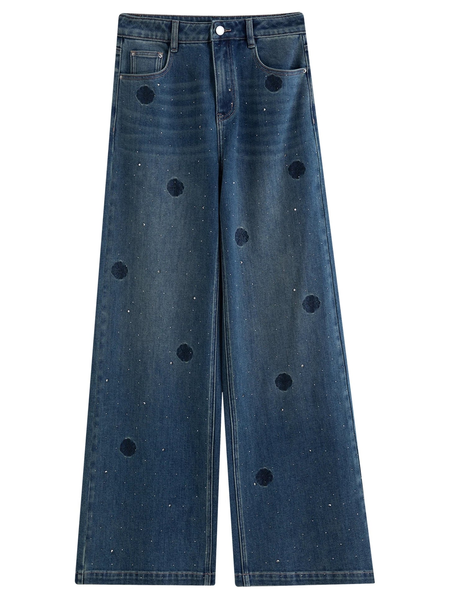 Vintage Straight-Leg Jeans Slim Fit Floor-Length Denim Loran