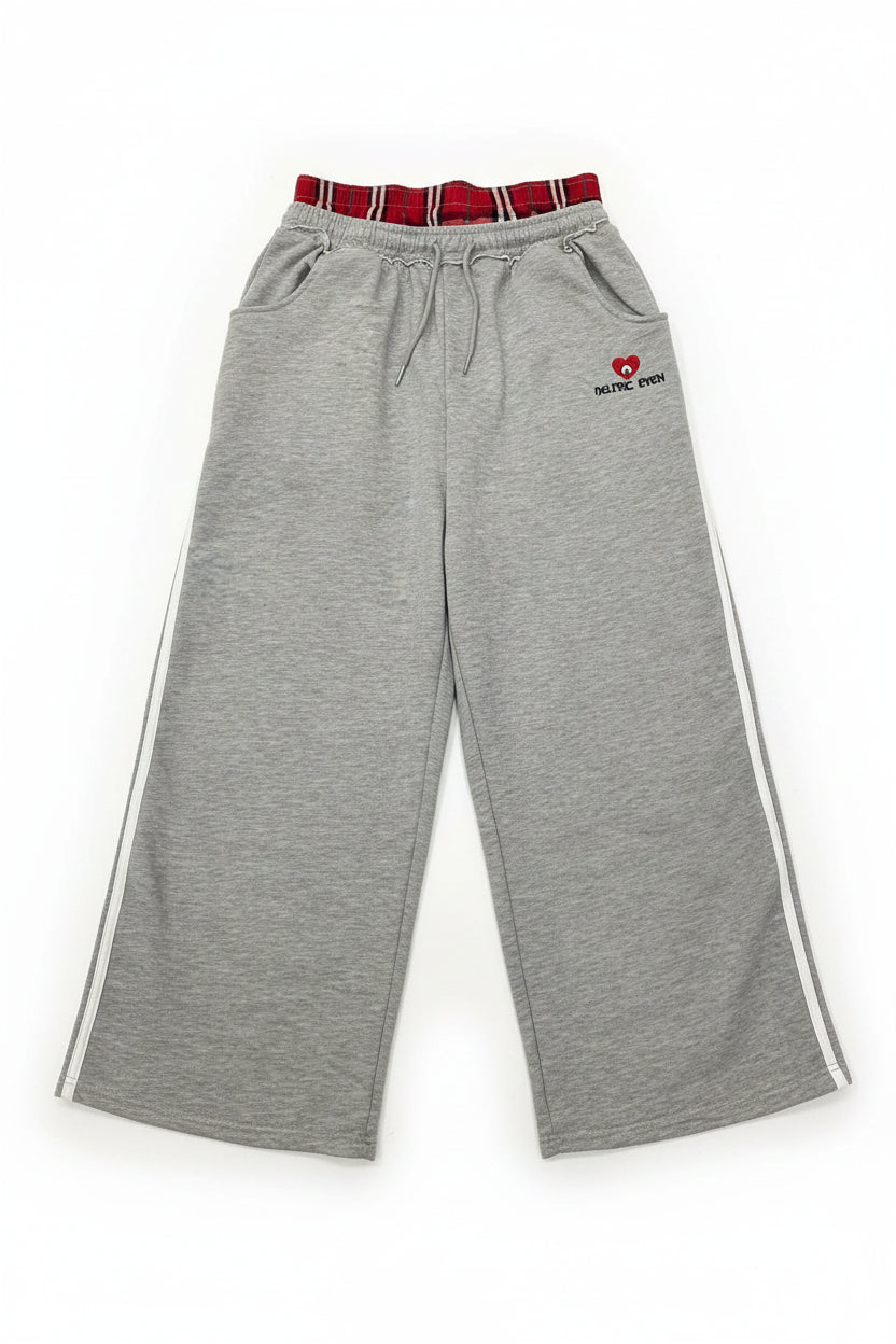 Retro College Double Waist Sweatpants Casual Sport Style