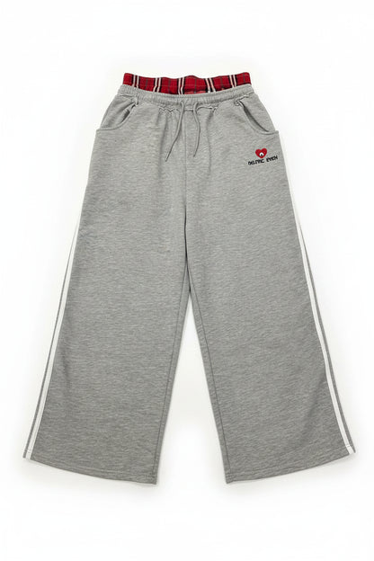 Retro College Double Waist Sweatpants Casual Sport Style