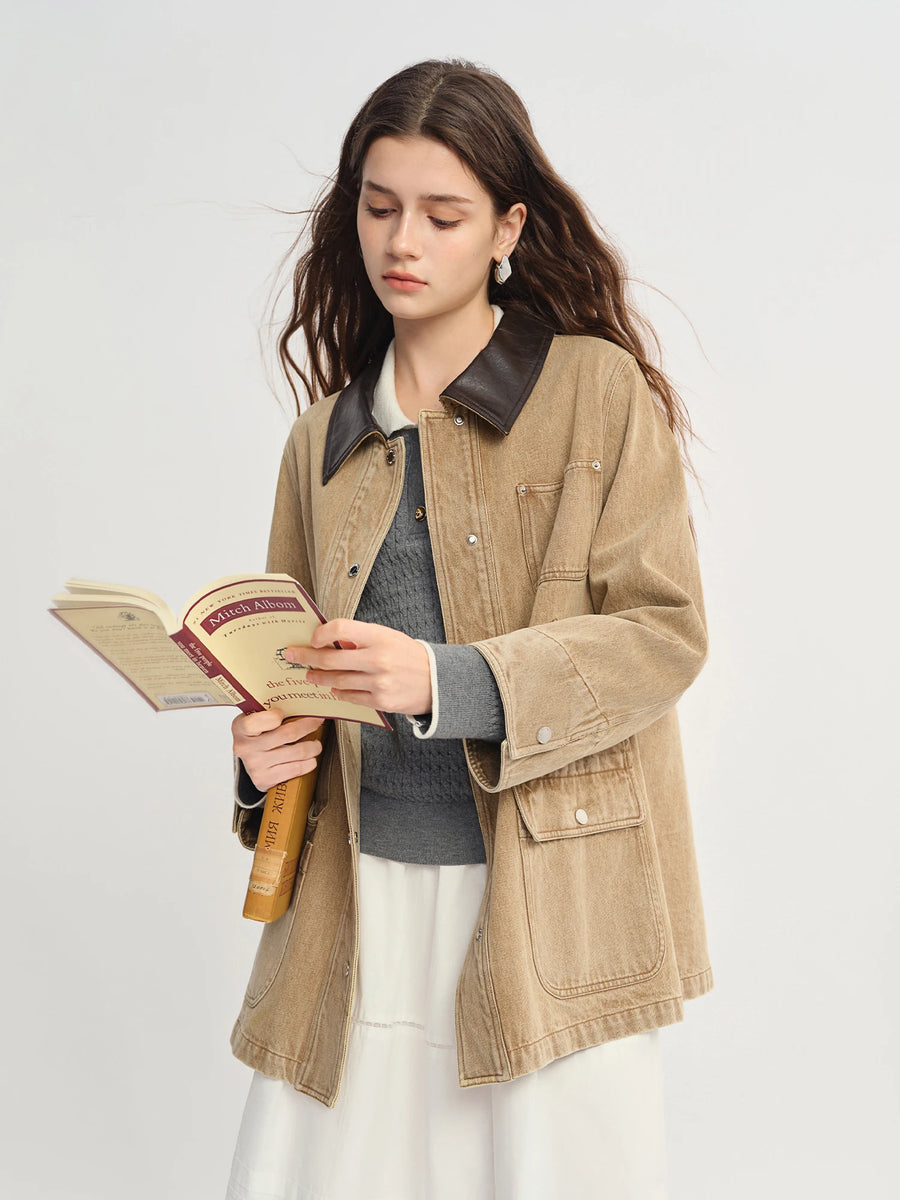 Plus Size Contrast Wash Denim Jacket