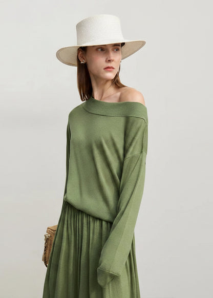 Amii Long Skirt 2026 Spring New Minimalist Wool Knitted Sweater Long A-Line Skirt Casual Solid Women's Long Sleeve Top 12651009 Loran