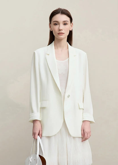 Amii Women's Blazer 2026 Spring New Commuter Flip-neck Suit Loose Single Button Jacket Medium And Long With Sashes Top 12621051 Loran