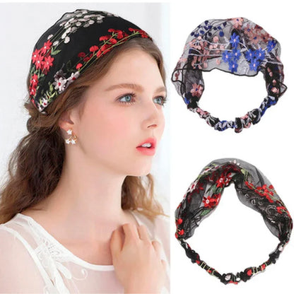Embroidered Lace Flower Headbands for Women