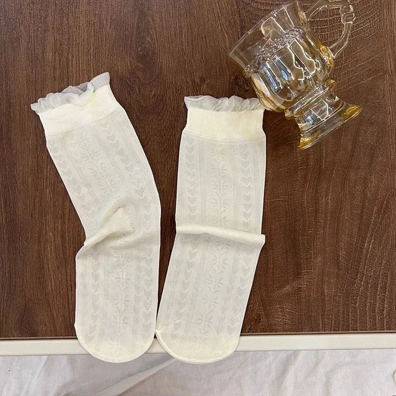 3 Pairs Women's Lace & Ice Silk Summer Socks