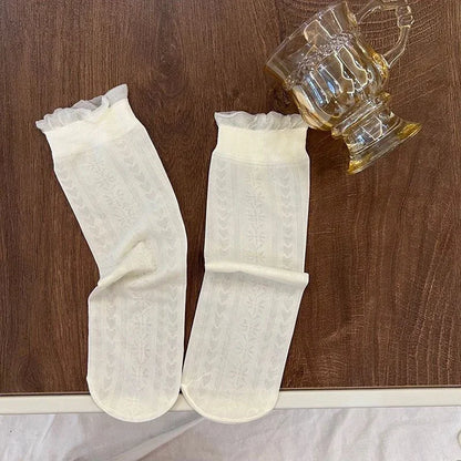3 Pairs Women's Lace & Ice Silk Summer Socks
