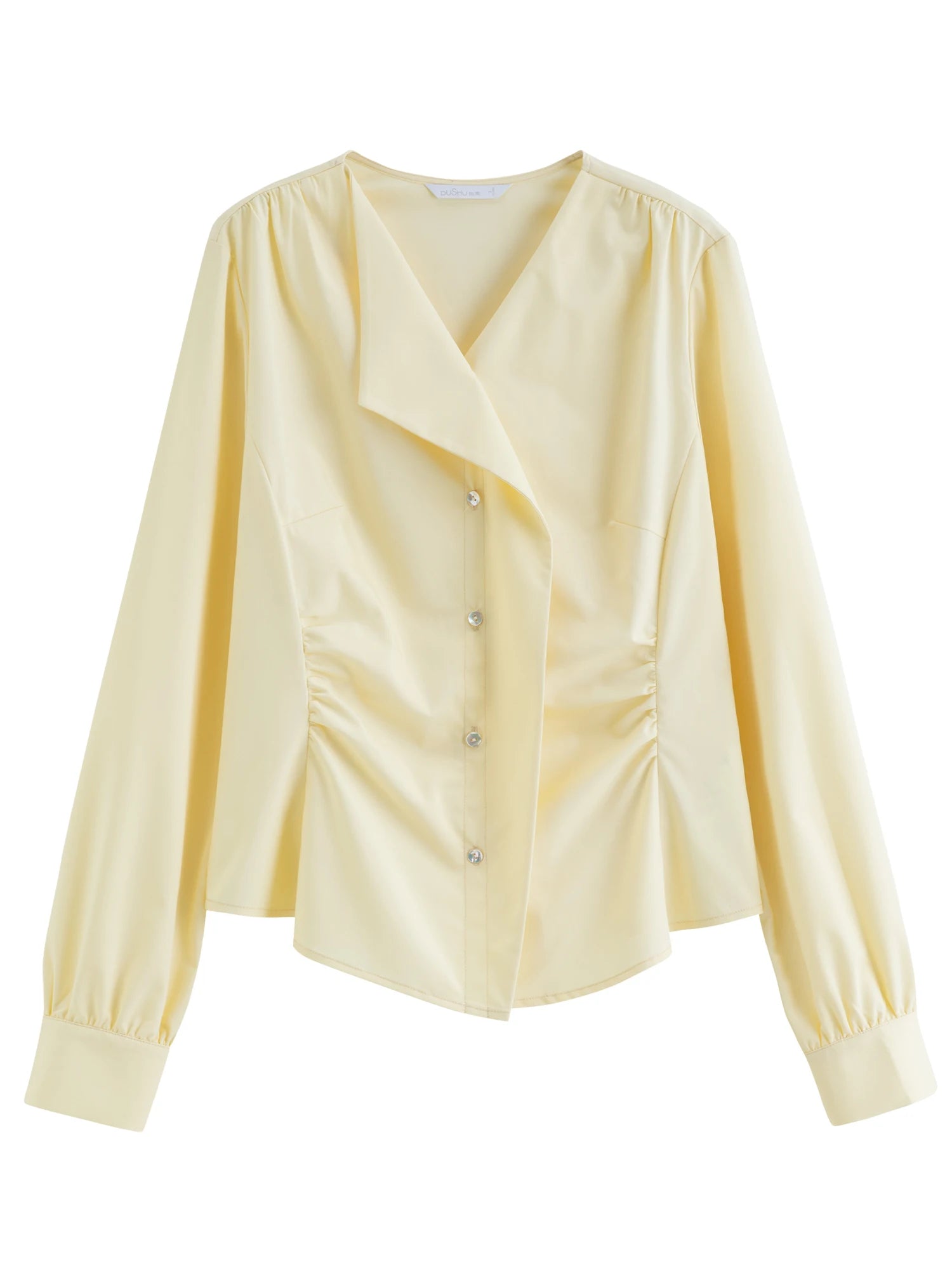 Women’s Asymmetrical V-Neck Blouse Slim Fit Office Top