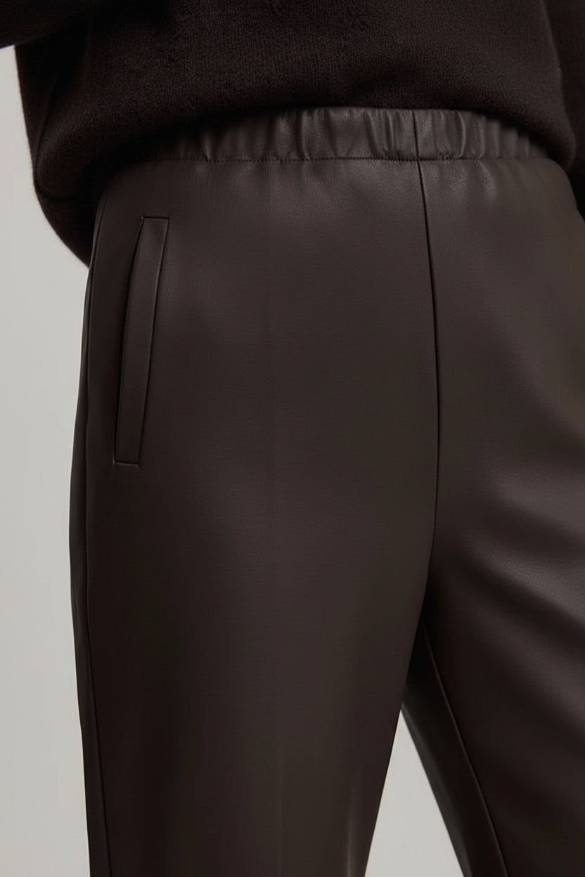 AMII Pants For Woman 2025 Winter New Minimalist Commuter PU Leather  Loose Wide-leg Pants Casual Office Lady Trousers 12524063 Loran