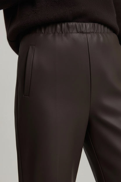 AMII Pants For Woman 2025 Winter New Minimalist Commuter PU Leather  Loose Wide-leg Pants Casual Office Lady Trousers 12524063 Loran