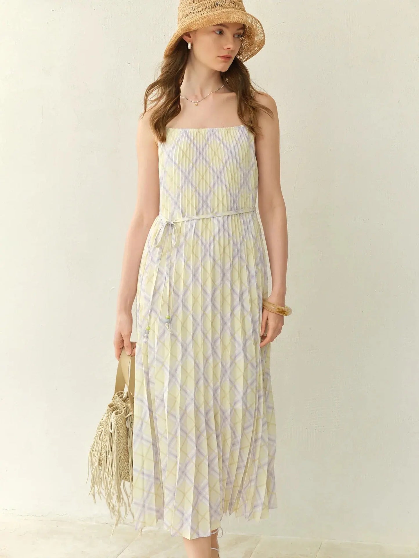 Plus-Size Rhombus Check Strappy Dress LORAN STORE