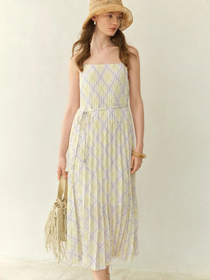 Plus-Size Rhombus Check Strappy Dress LORAN STORE