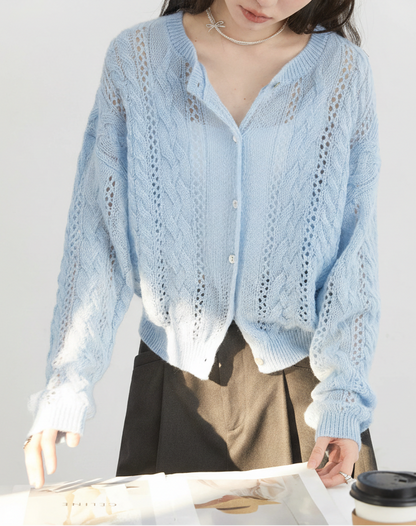 CHIC VEN Female Cardigan Loose Casual Mohair Hollow Knitted Sweaters Female Short Jumpers Spring Summer 2025 Tops Loran
