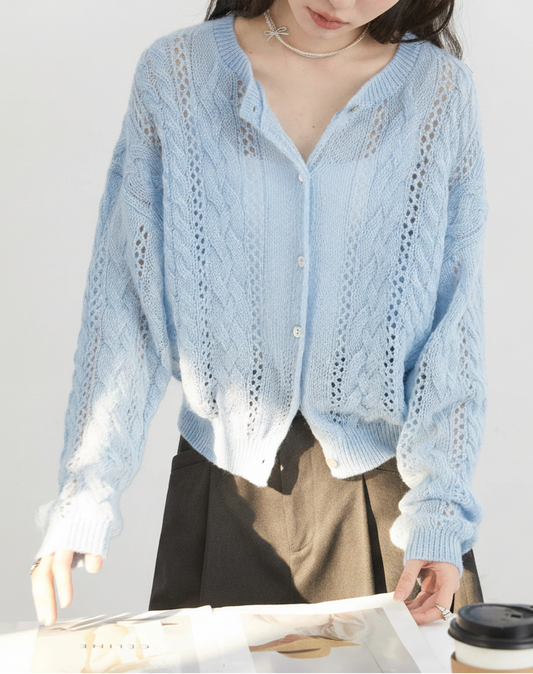 CHIC VEN Female Cardigan Loose Casual Mohair Hollow Knitted Sweaters Female Short Jumpers Spring Summer 2025 Tops Loran