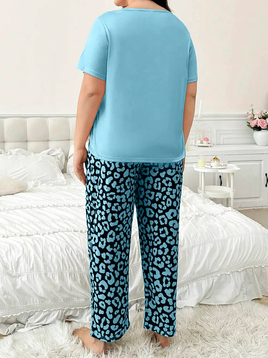 Plus size short-sleeved crew neck set pajamas