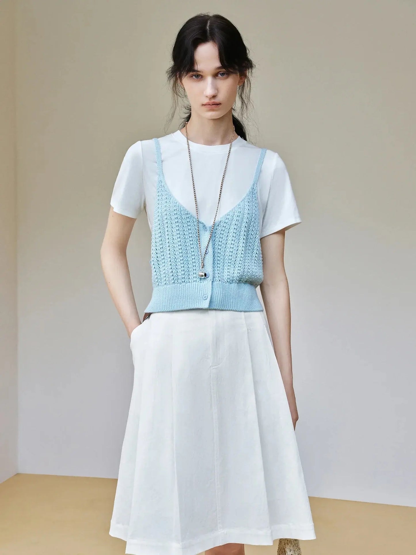 Women's Slim Woven T-Shirt & Suspender Two-Piece Set - Loran