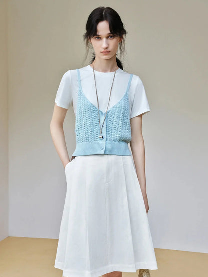 Women's Slim Woven T-Shirt & Suspender Two-Piece Set - Loran