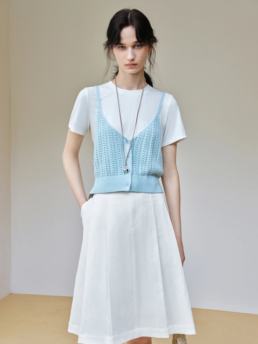 Women's Slim Woven T-Shirt & Suspender Two-Piece Set