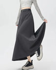 High-Waist A-Line Pleated Midi Skirt with Tie Belt