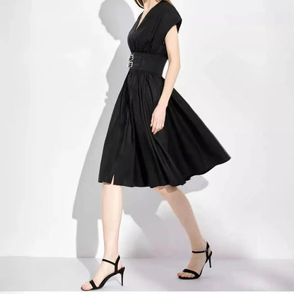 The Essential Black V-Neck Summer Dress - Loran