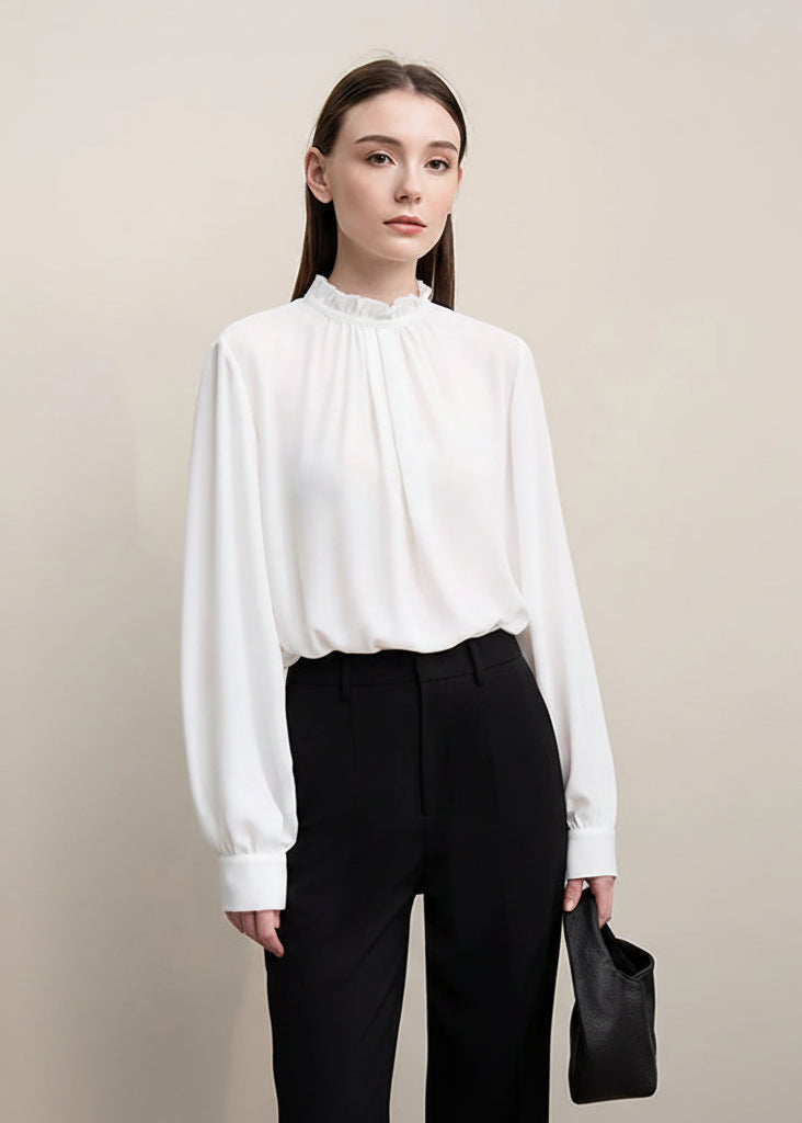 Amii Blouse For Woman 2026 Spring New Elegant Commuter Edge Pleated Chiffon Shirt Thin Pullover Women's Long-sleeve Top 12641066 Loran