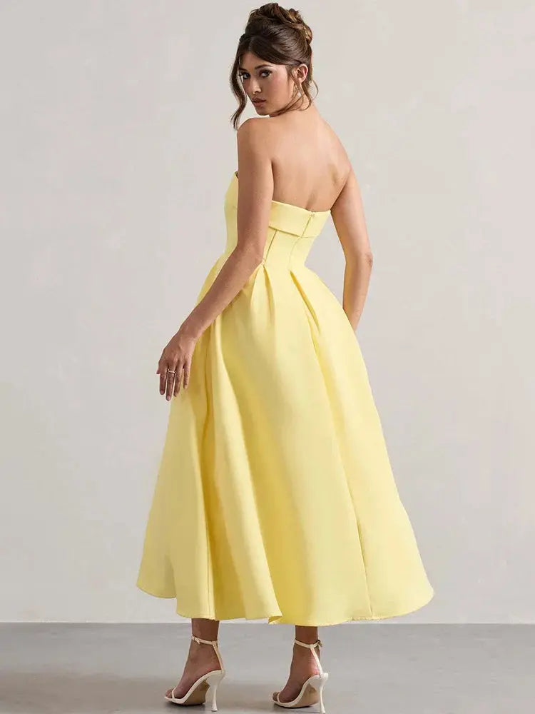 Sleeveless Off-Shoulder A-Line Midi Dress - Loran