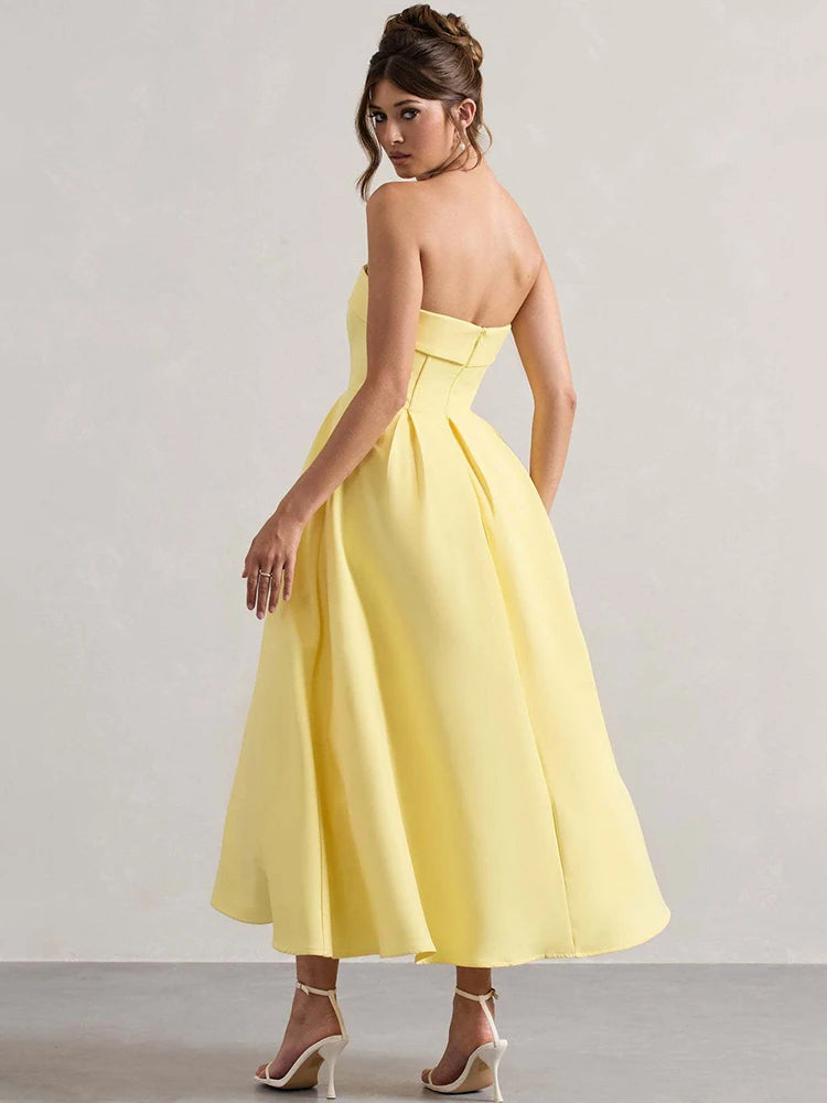 Sleeveless Off-Shoulder A-Line Midi Dress