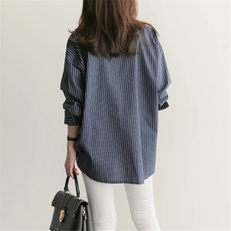 Korean-Style Loose Fit Striped Shirt for Women