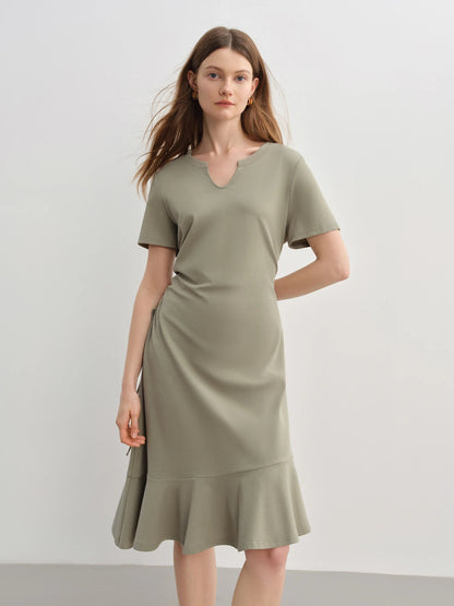 Drawstring A-Line Midi Dress Casual Summer Elegance Loran