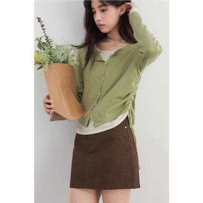 CHIC VEN New Korean Women Sweaters Slim Pullover Design Female Top O Neck Drawstring Waist Knitted Jumpers Spring Summer 2025 Loran