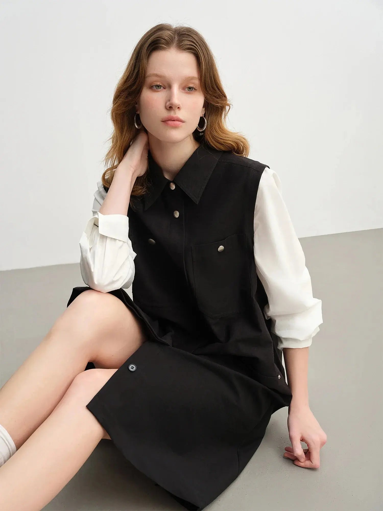 Plus Size Mock Layer Color Block Work Dress - Loran