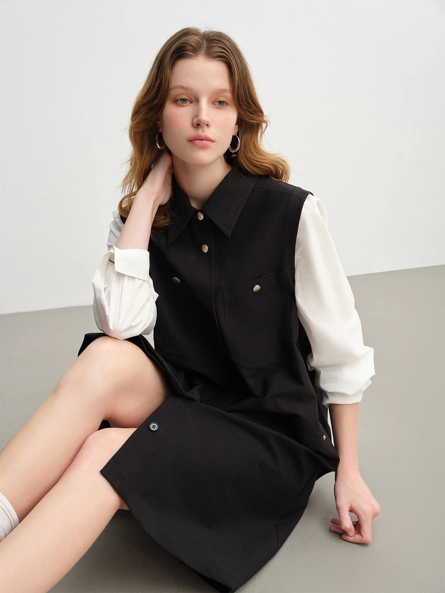 Plus Size Color Block Workwear Shirt Dress