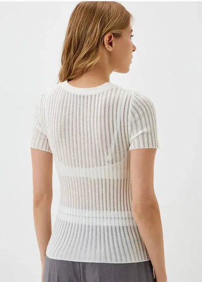 White Striped See Through Elegant Top - Loran