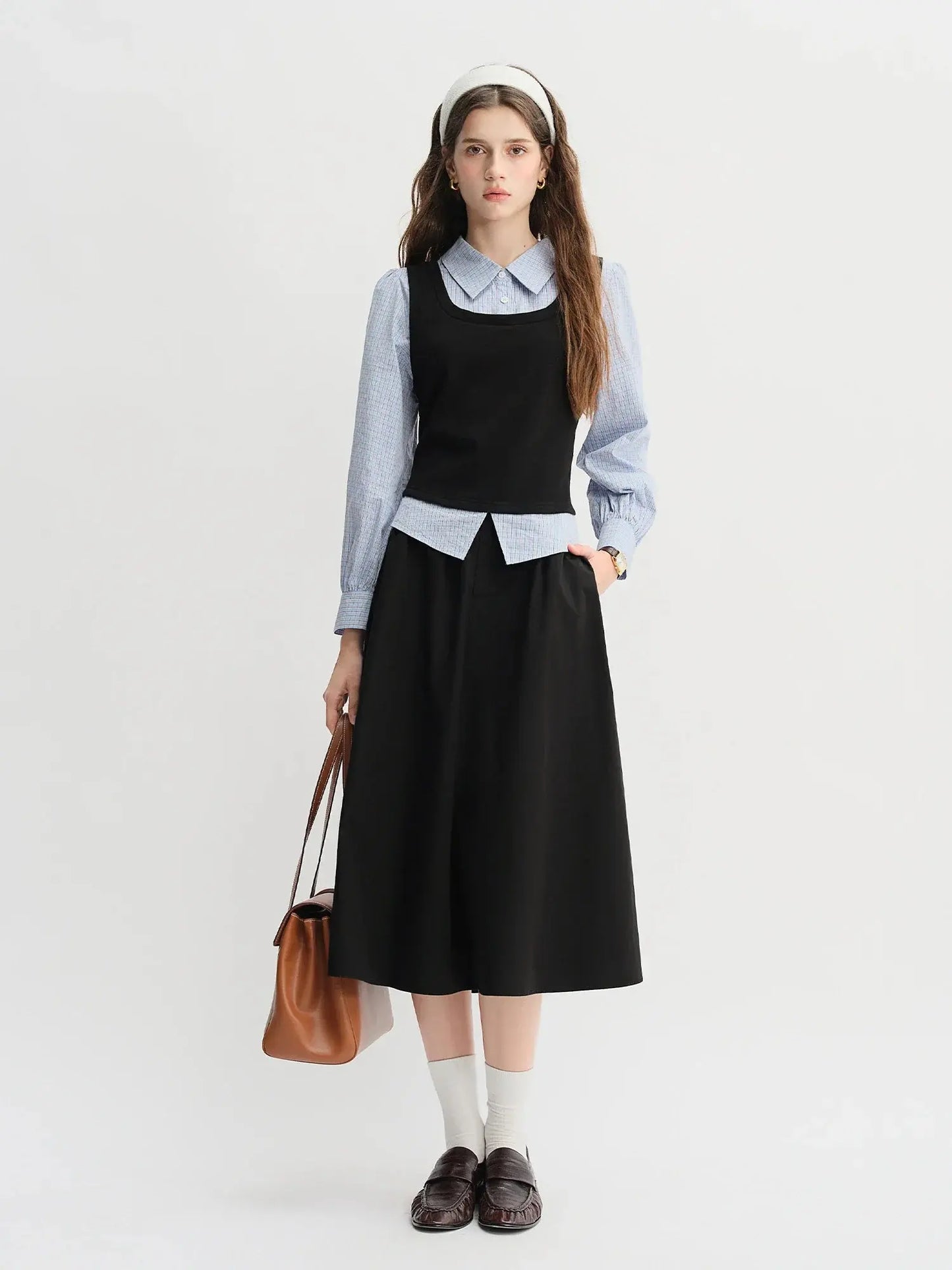 Plus Size Knit Patchwork Top & Skirt Set - Loran