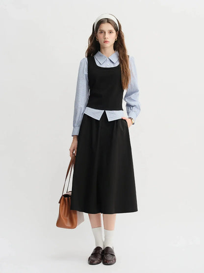 Plus Size Knit Patchwork Top & Skirt Set - Loran