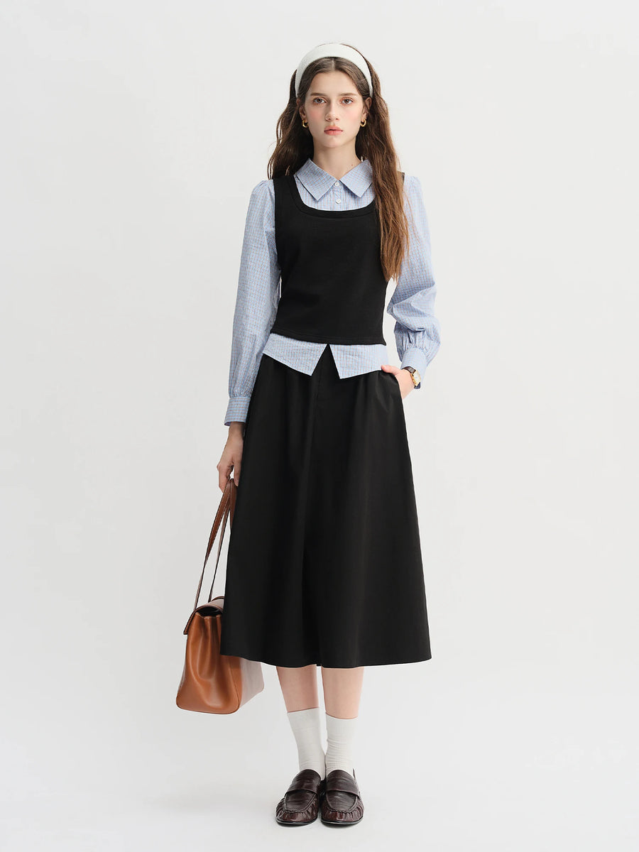 Plus Size Knit Patchwork Top & Skirt Set