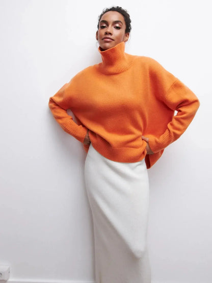 Elegant Oversized Black Turtleneck Sweater for Women - Loran