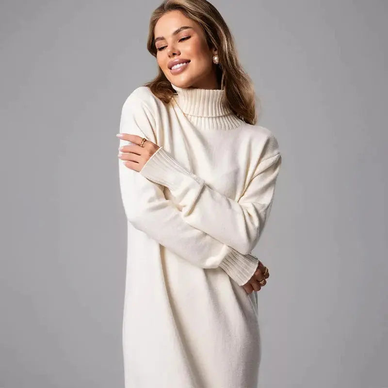 Women's Ribbed Turtleneck Long Sweater Dress - Loran