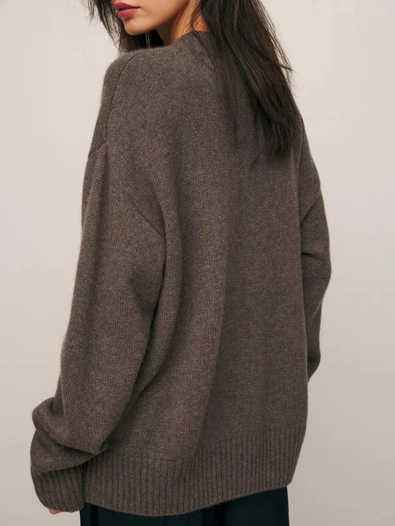 Solid Color Knitted Wool Sweater - Loran