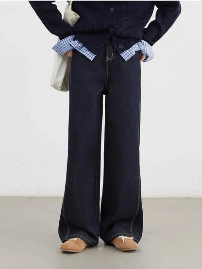 CHIC VEN Women Denim Pants Loose Casual High Waisted Straight Leg Jeans Female Wide Leg Trousers Oversize Autumn Winter 2024 Loran
