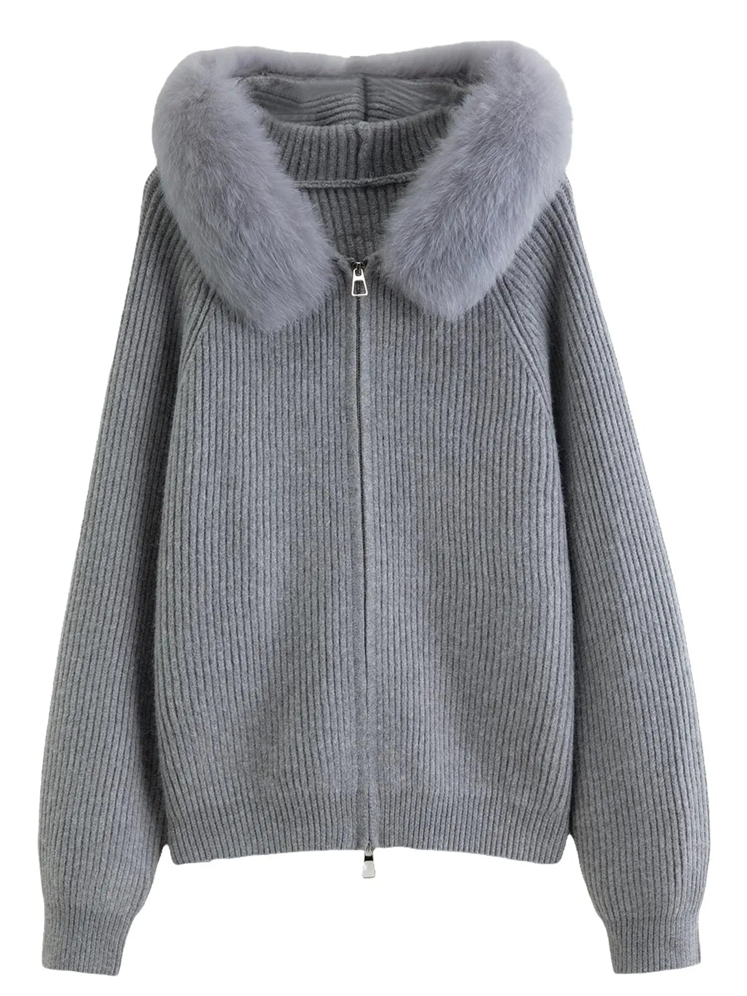 Faux Fur Hooded Knit Cardigan Women's Winter Outerwear LORAN STORE