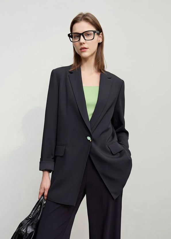 Amii Women's Jacket 2026 Spring New Commuter Button Shoulder Pad Suit Loose Anti-wrinkle Medium And Long Blazer Top 12611021 Loran