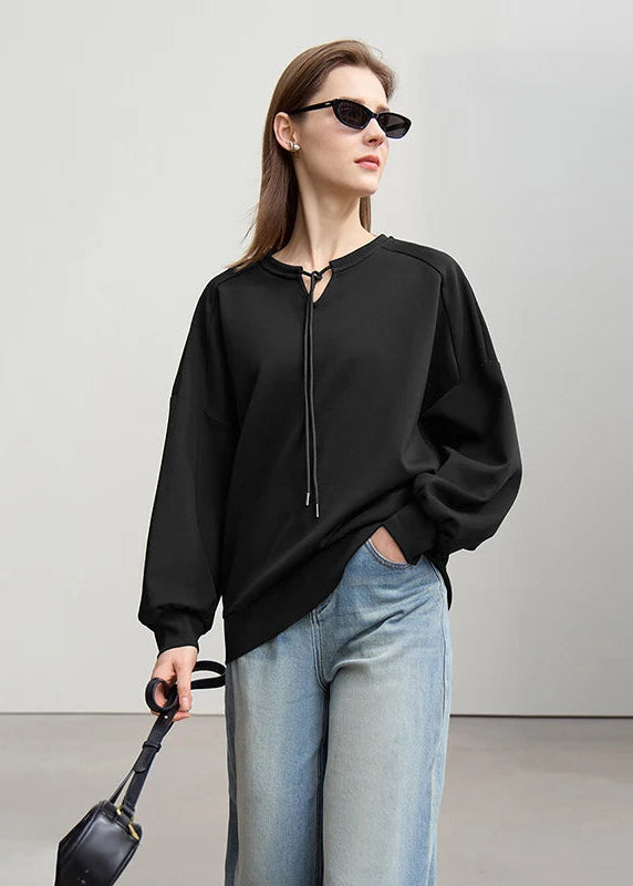 Amii Woman Sweatshirts 2026 Spring New Casual Cotton Collision Splicing Strap Women's Sweater Loose Long Sleeve Tops 12621029 Loran