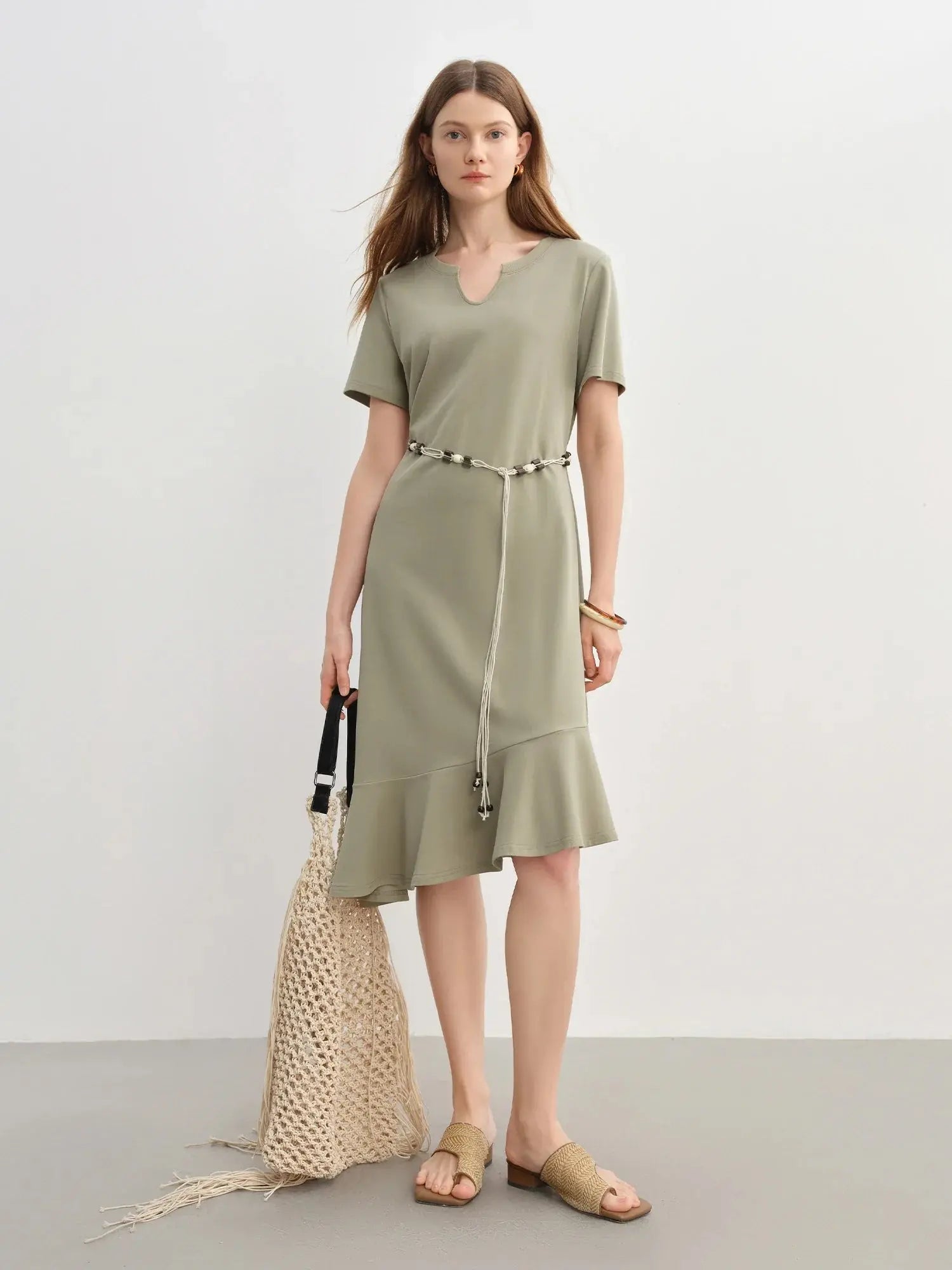 Casual Summer Flowy V-Neck Midi Dress - Loran
