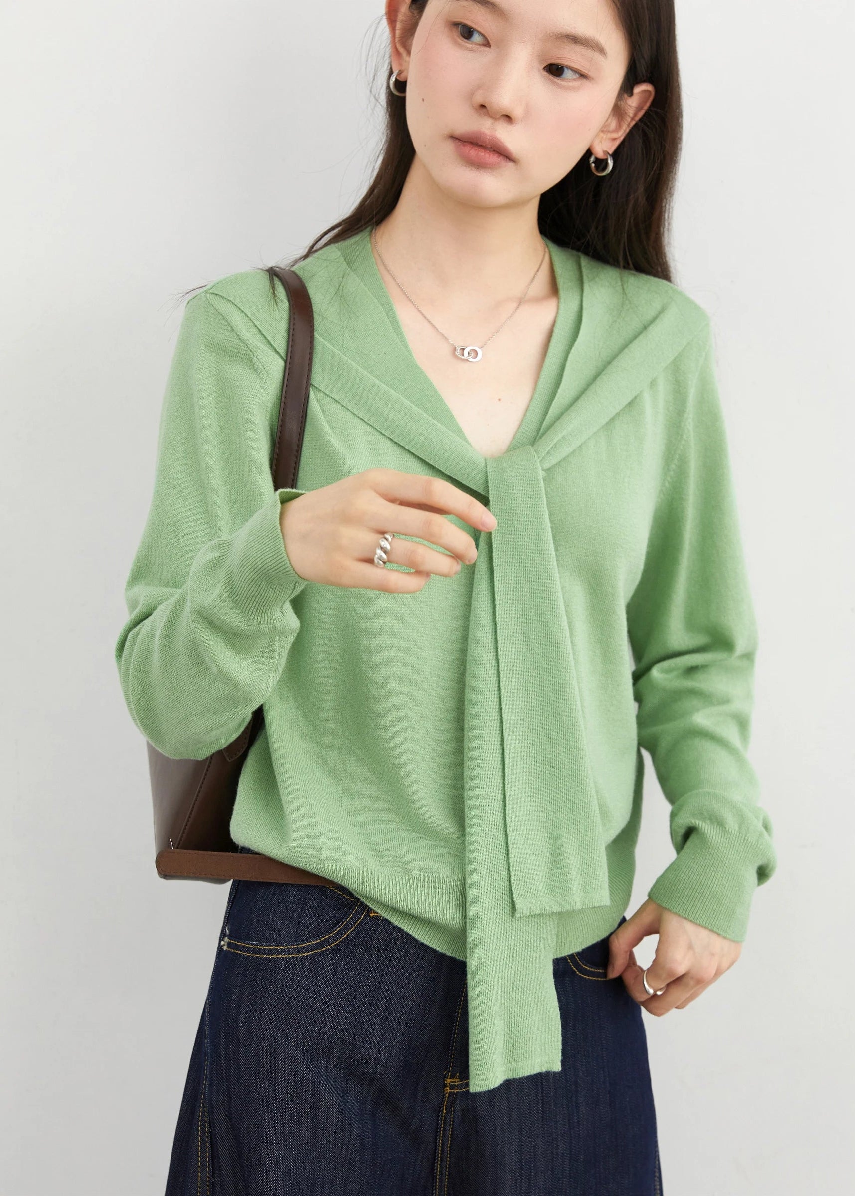 Women’s V-Neck Lace-Up Cardigan Loose Spring Knit Top