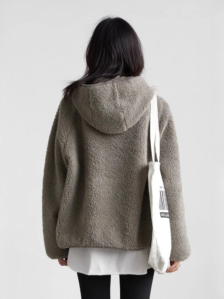 Hooded Granular Fleece Jacket Loose Casual Short Coat Loran