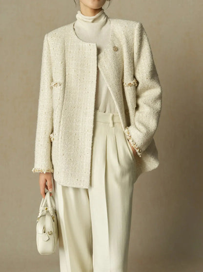 Women's Elegant Loose-Fit White Winter Coat - Loran