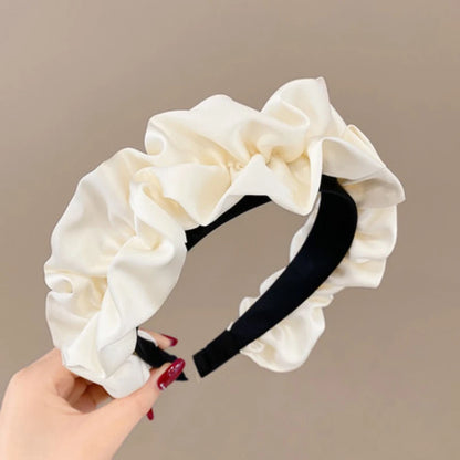 Elegant Solid Color Pleated Wide Headband for Women