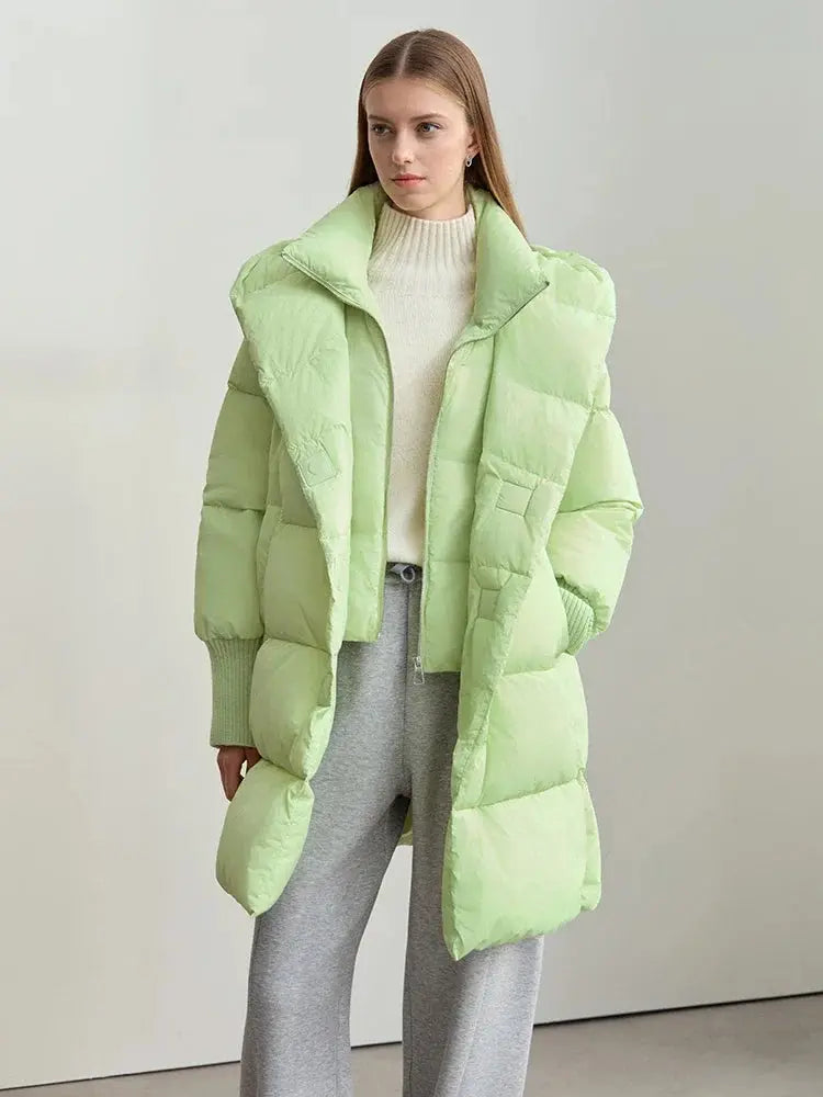 Magnetic Buckle Hooded Down Coat - Loran